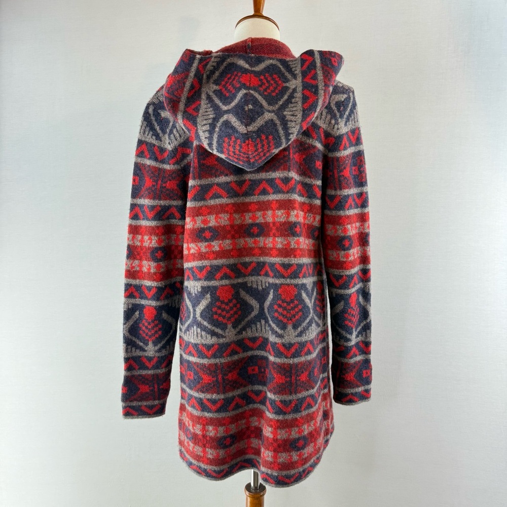 Toad&Co Merino Merritt Aztec Print 100% Lambswool Long Hooded Cardigan - Picture 3 of 10